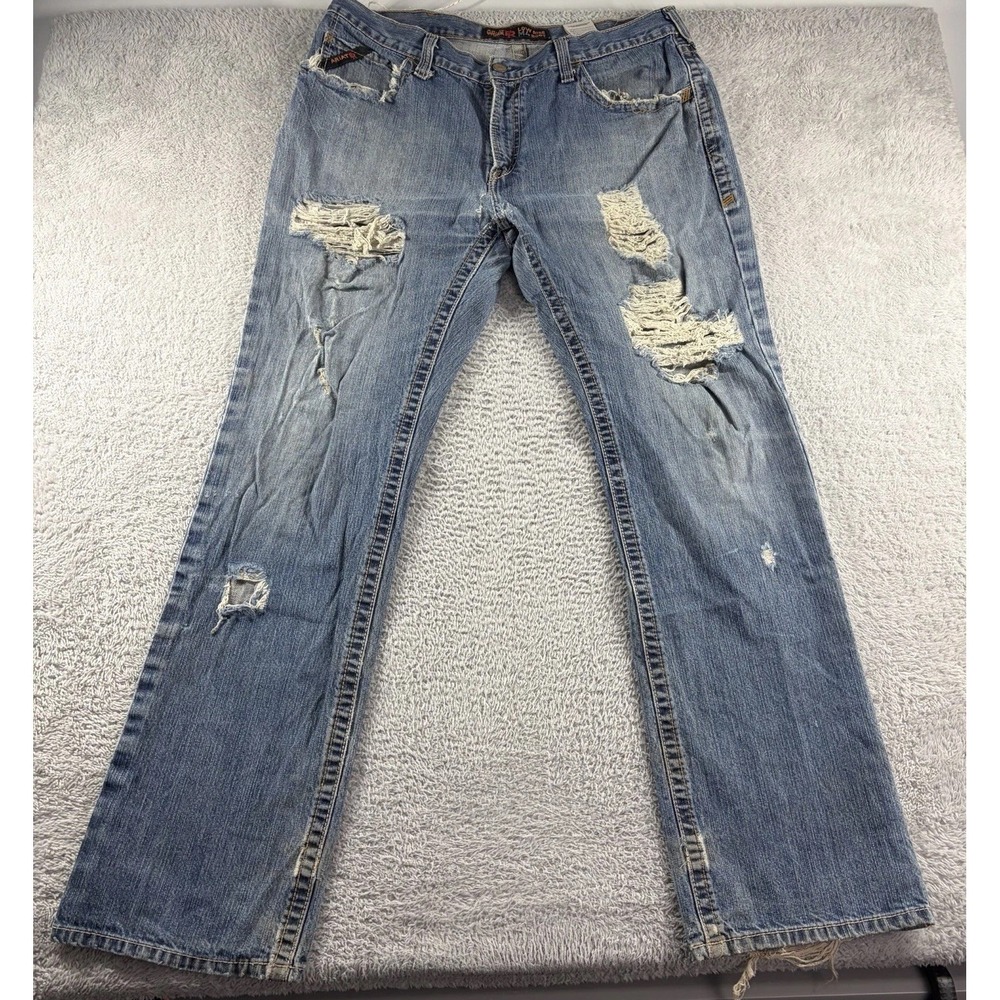 Ariat Jeans Mens 38x36 (Fits 36x34) FR M4 Low Rise Boot Cut Heavy Distress Y2K